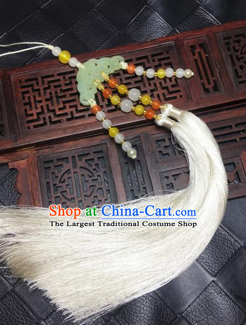 Traditional Chinese Hanfu Jade Carving Cloud Waist Accessories White Tassel Pendant Ancient Swordsman Brooch