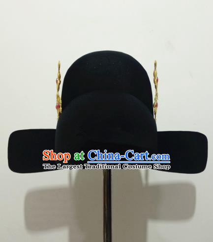 Chinese Traditional Handmade Ming Dynasty Minister Black Hat Ancient Drama Bridegroom Headwear for Men