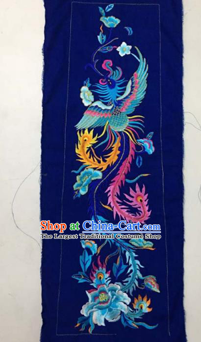 Chinese Traditional Embroidery Cloth Accessories National Embroidered Phoenix Peony Royalblue Dress Patch