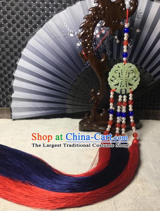 Traditional Chinese Hanfu Jade Carving Waist Accessories Palace Pearls Tassel Pendant Ancient Swordsman Brooch