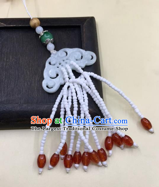 Chinese Traditional Handmade Jade Brooch Tassel Pendant Ancient Princess Waist Accessories