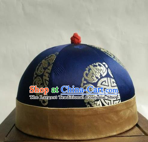 Chinese Traditional Handmade Qing Dynasty Prince Navy Hat Ancient Drama Nobility Childe Headwear for Men