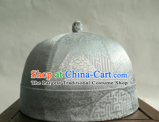 Chinese Traditional Handmade Qing Dynasty Prince White Hat Ancient Drama Nobility Childe Headwear for Men