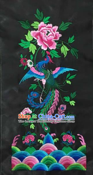 Chinese Traditional Embroidery Cloth Accessories National Embroidered Phoenix Peony Black Dress Patch