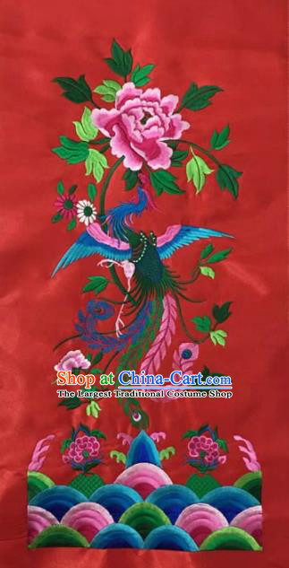 Chinese Traditional Embroidery Cloth Accessories National Embroidered Phoenix Peony Red Dress Patch