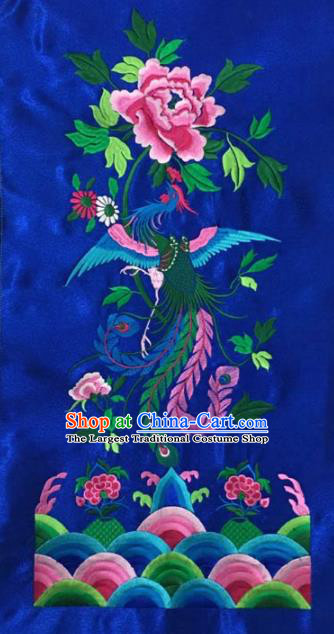 Chinese Traditional Embroidery Cloth Accessories National Embroidered Phoenix Peony Blue Dress Patch