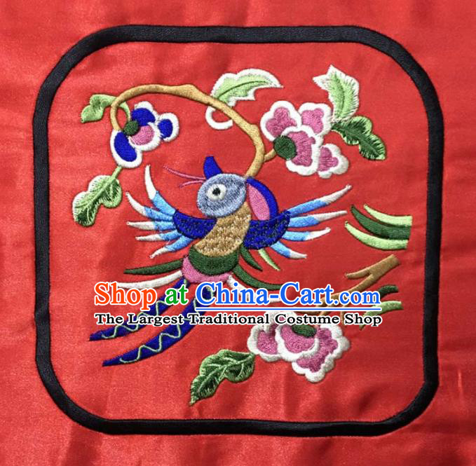 Chinese Traditional National Embroidered Flower Bird Red Applique Dress Patch Embroidery Cloth Accessories