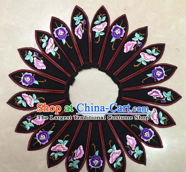 Chinese Traditional Embroidery Peony Black Collar Shoulder Accessories National Embroidered Patch