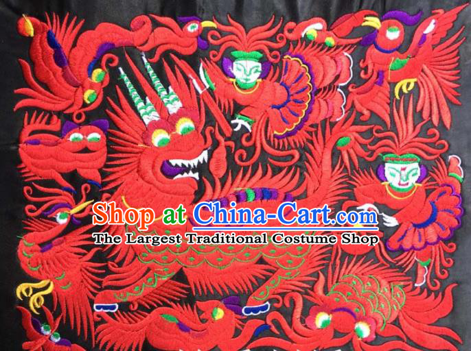 Chinese Traditional National Embroidered Red Kylin Applique Dress Patch Embroidery Cloth Accessories