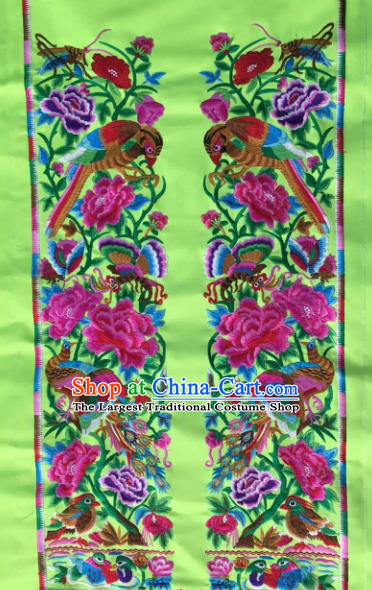 Chinese Traditional National Embroidered Peony Birds Green Applique Dress Patch Embroidery Cloth Accessories