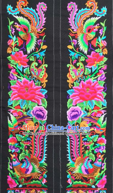 Chinese Traditional National Embroidered Phoenix Peony Black Applique Dress Patch Embroidery Cloth Accessories