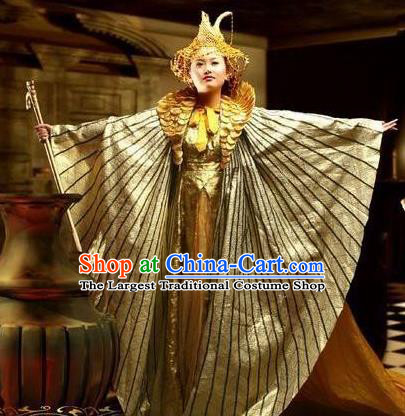 Traditional Egypt Priestess Costume Ancient Egypt Queen Golden Dress and Headdress for Women