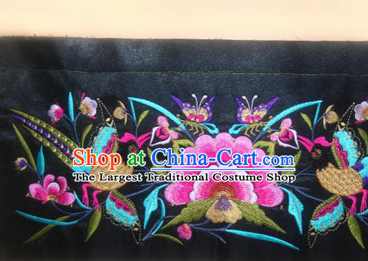 Chinese Traditional Embroidered Phoenix Peony Black Applique National Dress Patch Embroidery Cloth Accessories