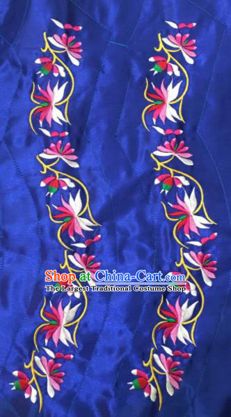 Chinese Traditional Embroidered Lotus Royalblue Applique National Dress Patch Embroidery Cloth Accessories