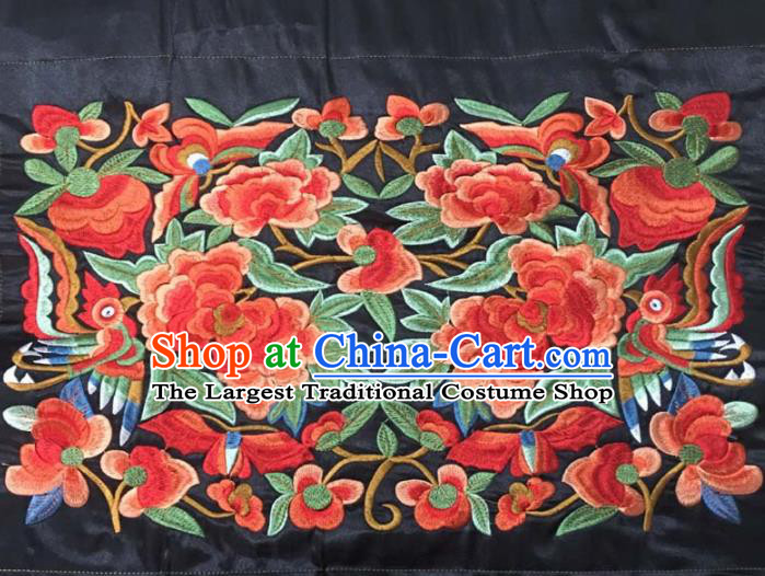 Chinese Traditional Embroidered Red Peony Birds Applique National Dress Patch Embroidery Cloth Accessories