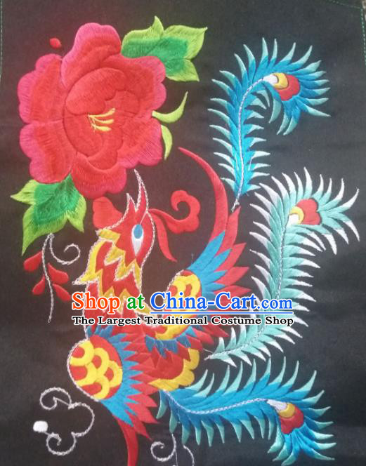 Chinese Traditional Embroidered Red Peony Phoenix Applique National Dress Patch Embroidery Cloth Accessories