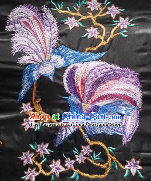 Chinese Traditional Embroidered Birds Black Applique National Dress Patch Embroidery Cloth Accessories