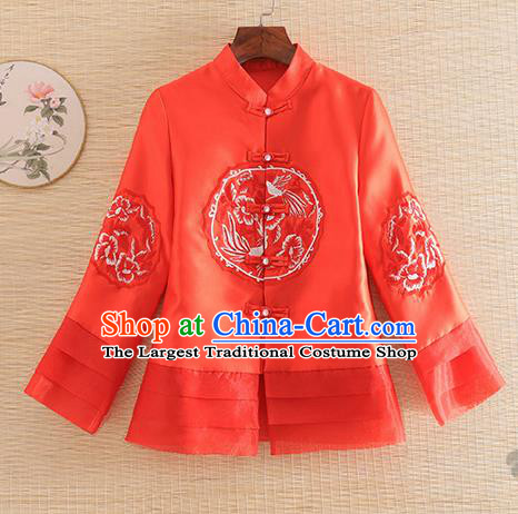 Chinese Traditional Embroidered Red Jacket National Costume Qipao Upper Outer Garment for Women