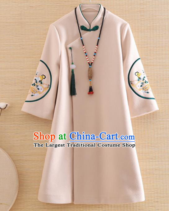 Chinese Traditional Woollen Coat National Costume Qipao Upper Outer Garment for Women