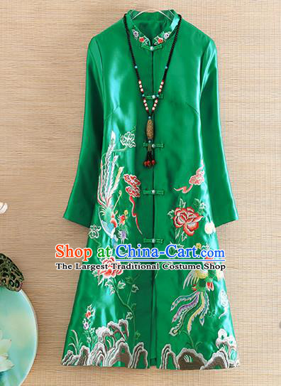 Chinese Traditional Tang Suit Embroidered Green Dust Coat National Costume Qipao Outer Garment for Women