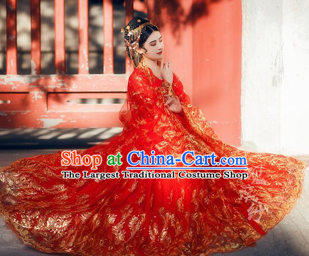 Traditional Chinese Tang Dynasty Wedding Red Hanfu Dress Ancient Court Princess Historical Costumes for Women