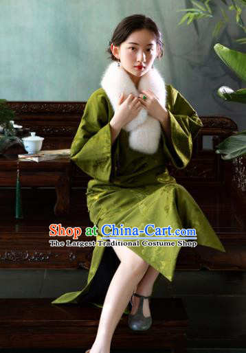 Traditional Chinese National Olive Green Brocade Qipao Dress Tang Suit Cheongsam Costume for Women