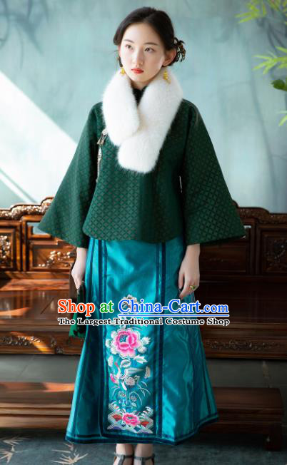 Chinese Traditional Tang Suit Green Silk Jacket National Costume Republic of China Qipao Upper Outer Garment for Women