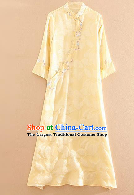 Traditional Chinese National Embroidered Yellow Qipao Dress Tang Suit Cheongsam Costume for Women