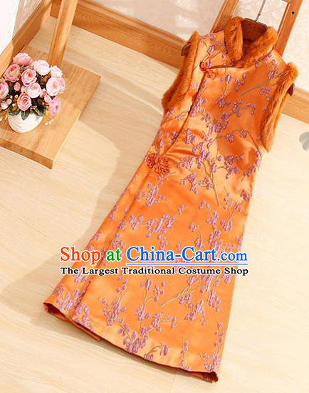 Chinese Traditional Embroidered Plum Blossom Orange Vest National Dress Waistcoat for Women