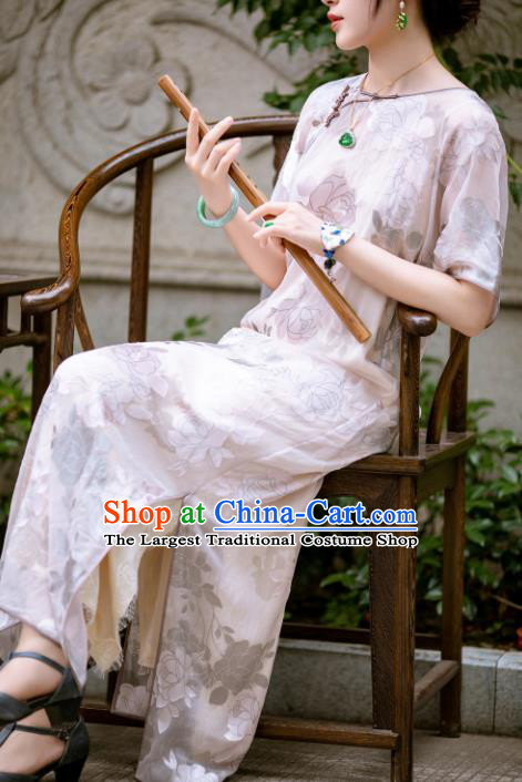 Traditional Chinese Late Qing Dynasty White Silk Qipao Dress National Tang Suit Cheongsam Costume for Women