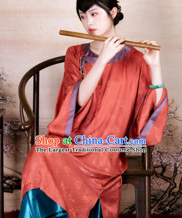 Traditional Chinese Late Qing Dynasty Orange Silk Qipao Dress National Tang Suit Cheongsam Costume for Women