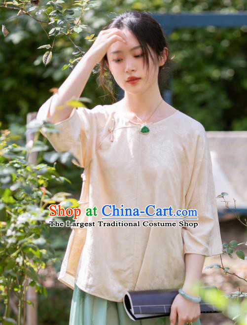 Chinese Traditional Tang Suit Beige Silk Blouse National Costume Republic of China Qipao Upper Outer Garment for Women