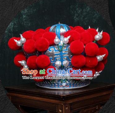 Chinese Traditional Beijing Opera Takefu Hat Peking Opera Red Venonat Helmet for Men