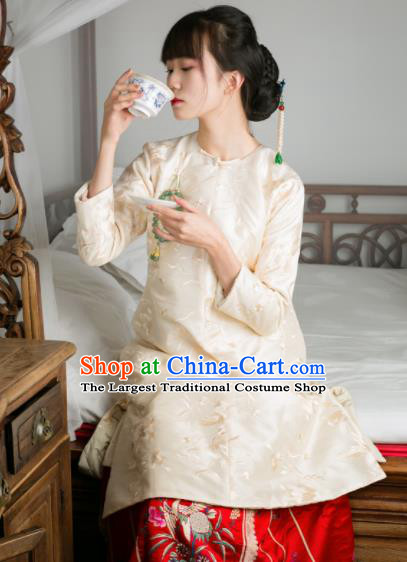 Traditional Chinese Winter Beige Silk Qipao Dress National Tang Suit Cheongsam Costume for Women