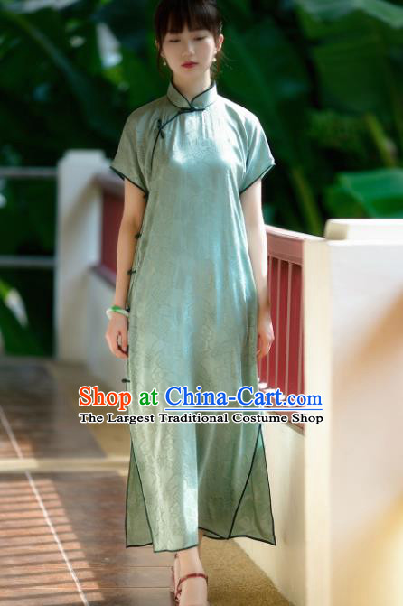 Traditional Chinese Light Green Silk Qipao Dress National Tang Suit Cheongsam Costume for Women