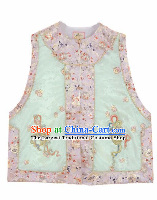 Chinese Traditional Qing Dynasty Embroidered Green Vest National Costume Tang Suit Waistcoat for Women