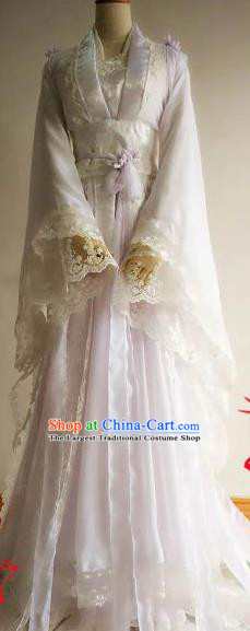 Chinese Traditional Cosplay Goddess White Costume Ancient Royal Princess Hanfu Dress for Women