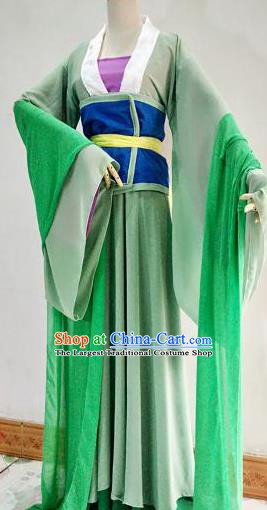 Chinese Traditional Cosplay Goddess Green Costume Ancient Court Maid Hanfu Dress for Women