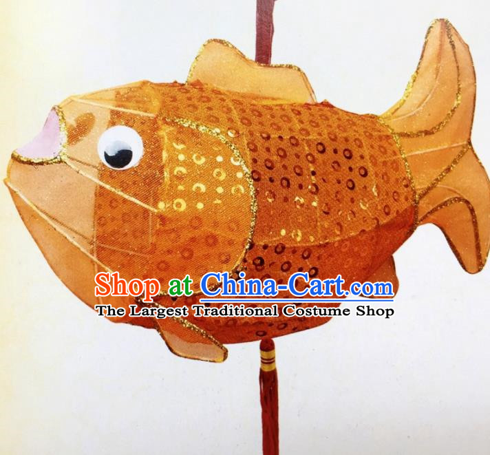 Chinese Traditional New Year Orange Paillette Carp Palace Lantern Handmade Hanging Lantern Asian Ceiling Lanterns Ancient Lamp