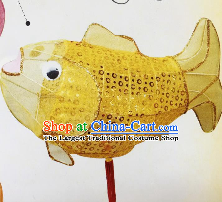 Chinese Traditional New Year Yellow Paillette Carp Palace Lantern Handmade Hanging Lantern Asian Ceiling Lanterns Ancient Lamp