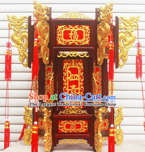 Chinese Traditional New Year Golden Dragon Wood Palace Lantern Asian Handmade Lantern Ancient Lamp