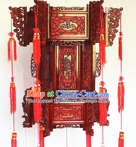 Chinese Traditional Carving Rosewood Palace Lantern Asian New Year Handmade Lantern Ancient Lamp