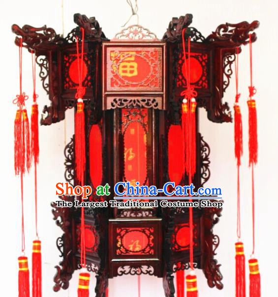 Chinese Traditional Carving Rosewood Palace Lantern Asian New Year Handmade Lantern Ancient Lamp