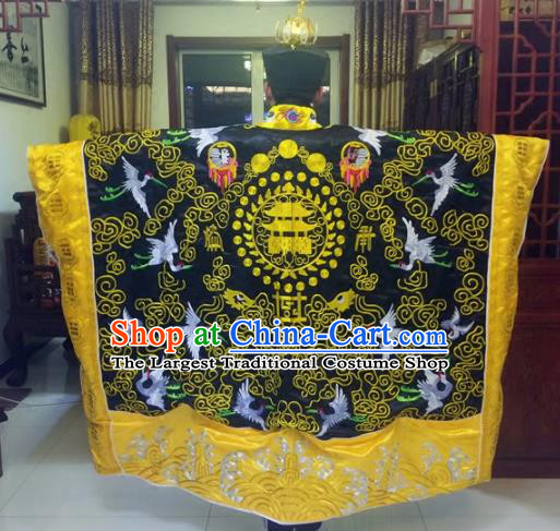 Chinese Traditional Taoism Costume Ancient Taoist Priest Cassocks Embroidered Crane Black Vestment