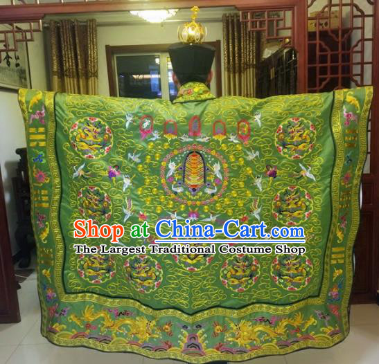 Chinese Traditional Taoism Costume Ancient Taoist Priest Cassocks Embroidered Crane Green Vestment