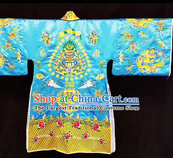 Chinese Ancient Taoist Priest Embroidered Cranes Blue Cassocks Traditional Taoism Vestment Costume