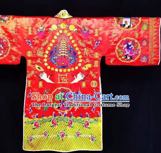 Chinese Ancient Taoist Priest Embroidered Cranes Red Cassocks Traditional Taoism Vestment Costume