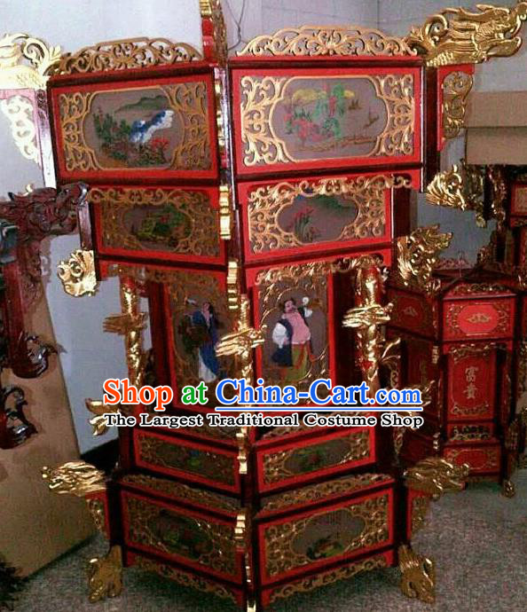 Chinese Traditional Handmade Carving Eight Immortals Wood Palace Lantern Asian New Year Lantern Ancient Ceiling Lamp