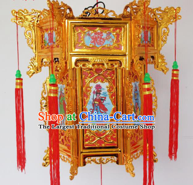 Chinese Traditional Handmade Carving Printing Eight Immortals Palace Lantern Asian New Year Red Lantern Ancient Ceiling Lamp