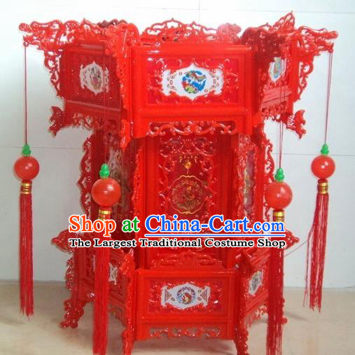 Chinese Traditional Handmade Carving Red Palace Lantern Asian New Year Lantern Ancient Ceiling Lamp